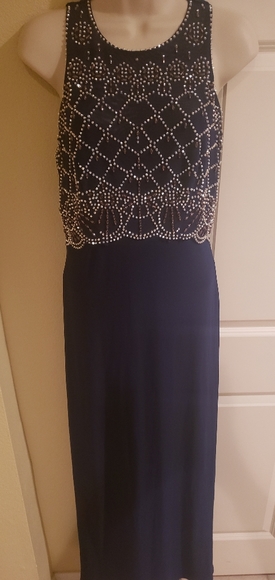 Navy beaded Formal gown - Picture 2 of 6